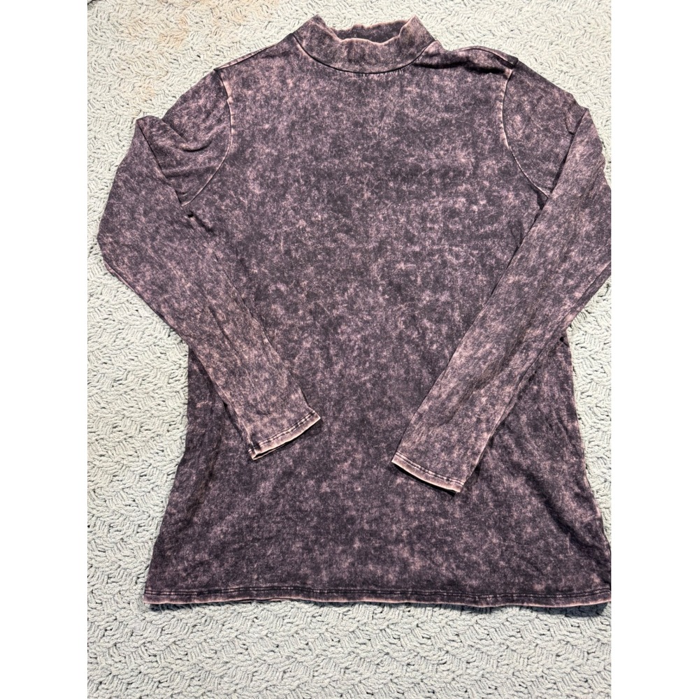 Zenana Outfitters Womens XL Mineral Wash Mock Neck Long Sleeve Top Rust Black